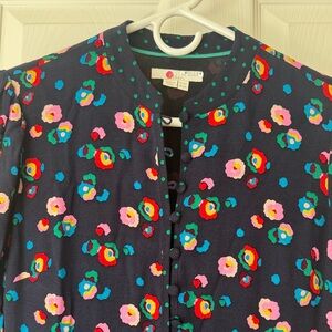 Boden Navy Floral-Print Button-Front Jacket